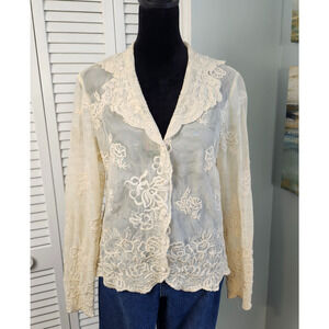 VTG Folio Ivory Lace Top Sheer Button Top Size Small 6